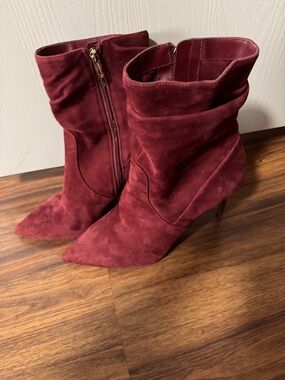 Jessica Simpson Wine Red Suede Pointed-Toe Stiletto Ankle Boots